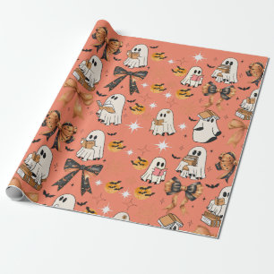 Papier Cadeau Lecture mignonne Halloween Ghosts Bows Bats