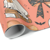 Papier Cadeau Lecture mignonne Halloween Ghosts Bows Bats (Coin rond)