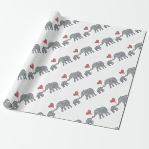 Papier Cadeau L'éléphant étreint la maman et le bébé gris a