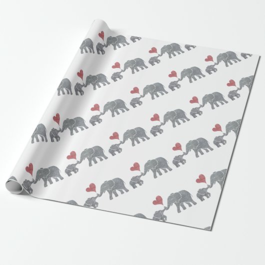 Papier Cadeau L'éléphant étreint la maman et le bébé gris avec (Déroulé)