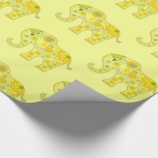 Papier Cadeau L'éléphant fleurit le jaune (Coin)