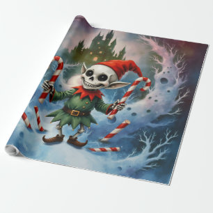 Papier Cadeau L'elfe de Noël squelettique – Vacances sombres mig