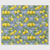 Papier Cadeau Lemon Blue French Country Watercolor Tile (Plat)
