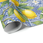 Papier Cadeau Lemon Blue French Country Watercolor Tile (Coin rond)