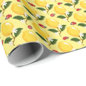Papier Cadeau Lemon Ladybug : Motif jaune tropical. (Coin rond)