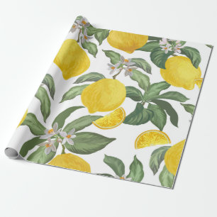 Papier Cadeau Lemon seamless vintage Tropical fruit bac