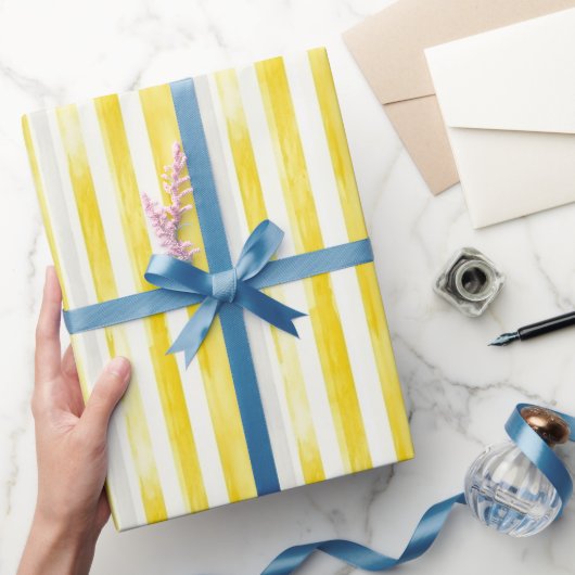 Papier Cadeau Lemon Yellow White Stripes Birthday (Cadeaux)