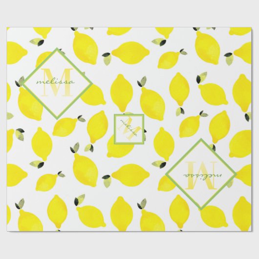 Papier Cadeau Lemons Ombre Monogramme en vert jaune clair (Plat)