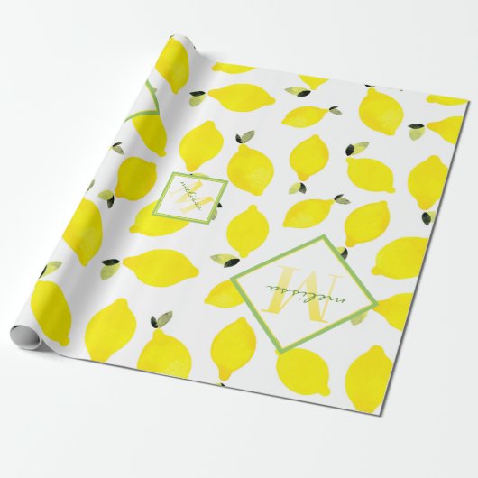 Papier Cadeau Lemons Ombre Monogramme en vert jaune clair (Déroulé)