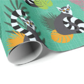 Papier Cadeau Lémurs tropicaux - Aquamarine (Coin rond)