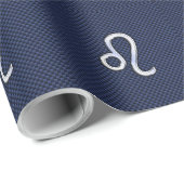 Papier Cadeau Léo Zodiac Sign on Navy Blue Carbon Fiber Print (Coin rond)