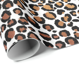 Papier Cadeau Léopard Animal Blanc Or Noir Miel Africain Glam