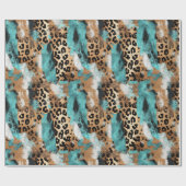 Papier Cadeau Leopard blanc d'or turquoise (Plat)