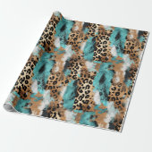 Papier Cadeau Leopard blanc d'or turquoise (Déroulé)