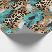 Papier Cadeau Leopard blanc d'or turquoise (Coin)
