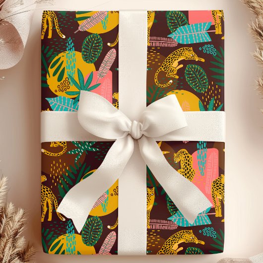 Papier Cadeau Leopard Cats Tropical Abstrait Jungle Motif