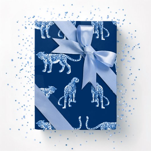 Papier Cadeau Leopard Catwalk in Blue Indigo