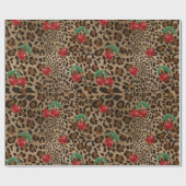 Papier Cadeau Leopard Cheetah Animal Print Red Cherry Pattern (Plat)