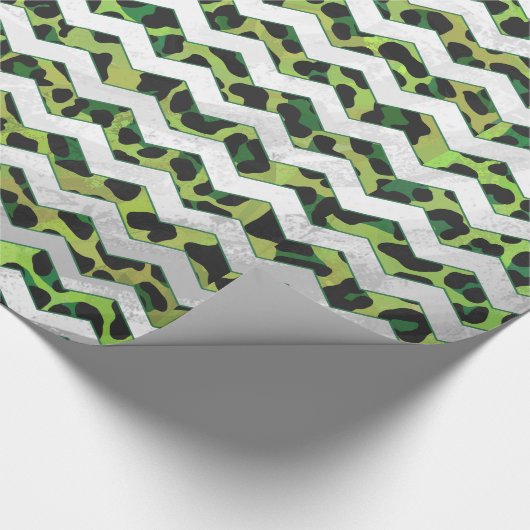Papier Cadeau Leopard Chevron noir et vert (Coin)