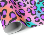 Papier Cadeau Léopard clair, aqua violet rose (Coin rond)