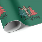 Papier Cadeau Léopard croix arbres de Noël chrétiens (Coin rond)