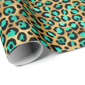 Papier Cadeau Leopard de la Jungle Turquoise et Noire sur l'impr (Coin rond)