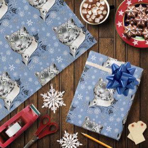 Papier Cadeau Léopard des neiges Élégance hivernale Flocons de n