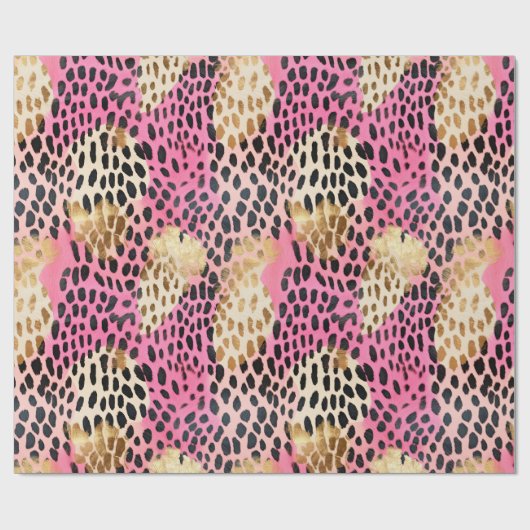 Papier Cadeau Leopard doré à crème rose (Plat)