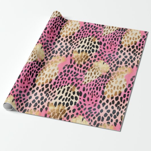 Papier Cadeau Leopard doré à crème rose (Déroulé)