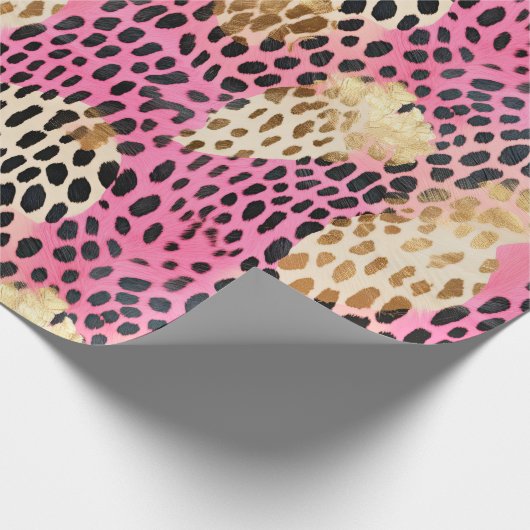 Papier Cadeau Leopard doré à crème rose (Coin)