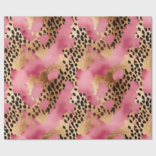 Papier Cadeau Léopard doré rose (Plat)