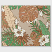 Papier Cadeau Léopard fourrure tropicale feuille fleurs d'hibisc (Plat)