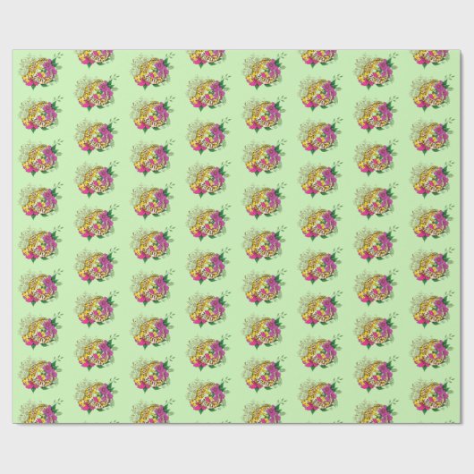 Papier Cadeau Léopard jaune Gecko Vert (Plat)