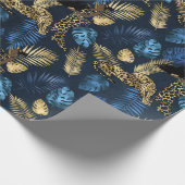 Papier Cadeau Léopard moderne élégant en métal bleu (Coin)