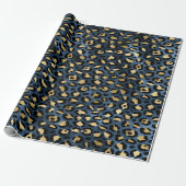 Papier Cadeau Leopard Motif Blue Gold (Déroulé)