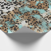 Papier Cadeau Léopard noir bleu turquoise (Coin)