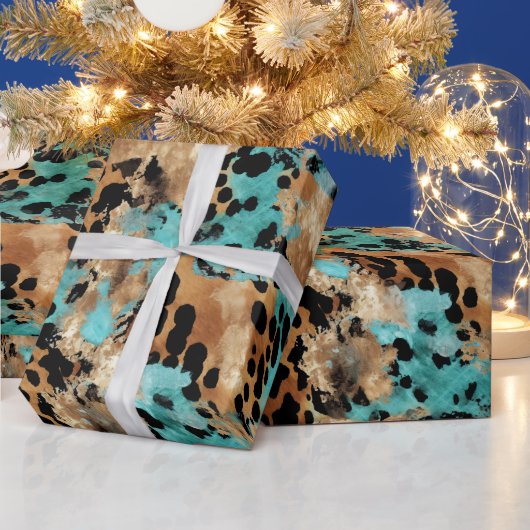 Papier Cadeau Léopard Noir Turquoise (Vacances)