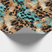 Papier Cadeau Léopard Noir Turquoise (Coin)