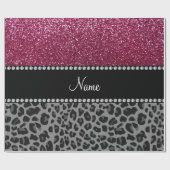 Papier Cadeau Léopard nommé personnalisé de noir de parties (Plat)