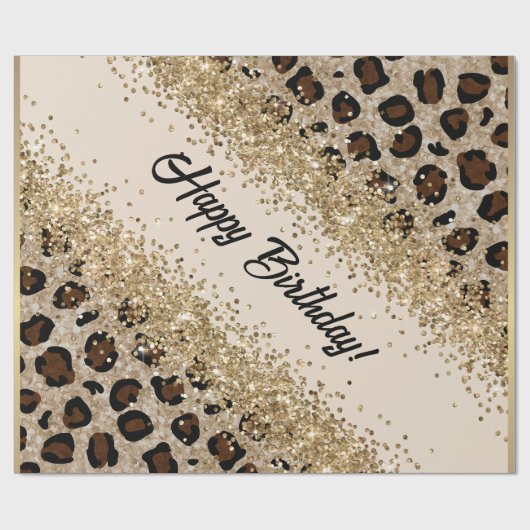 Papier Cadeau Leopard Print Gold Glitter (Plat)