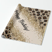 Papier Cadeau Leopard Print Gold Glitter (Déroulé)
