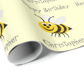 Papier Cadeau Les Abeilles Ajoutent Simplement Nom Anniversaire (Coin rond)