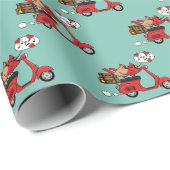 Papier Cadeau Les amoureux du Cardinal Rouge sur Scooter (Coin rond)