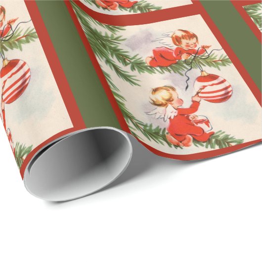 Papier Cadeau Les anges décorant l'arbre de Noël (Coin rond)