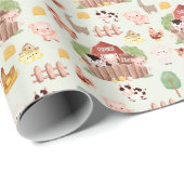 Papier Cadeau Les animaux de ferme mignons (Coin rond)