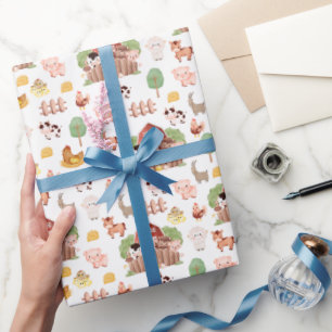 Papier Cadeau Les animaux de ferme mignons en blanc