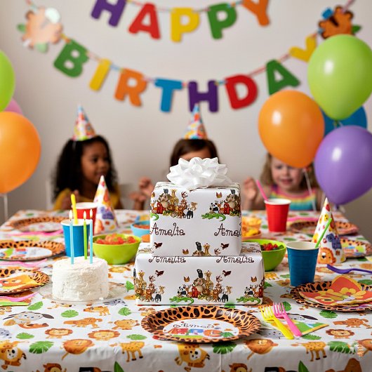 Papier Cadeau Les animaux de l'enfant personnalisés Envelopper l