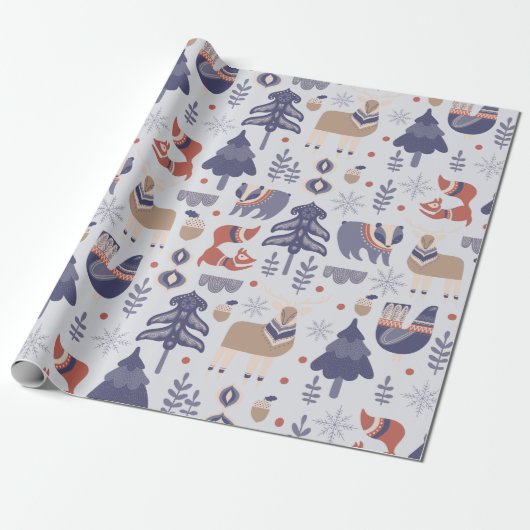 Papier Cadeau Les animaux des bois scandinaves Noël (Déroulé)