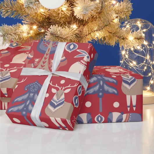 Papier Cadeau Les animaux des bois scandinaves Noël (Vacances)