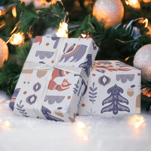 Papier Cadeau Les animaux des bois scandinaves Noël